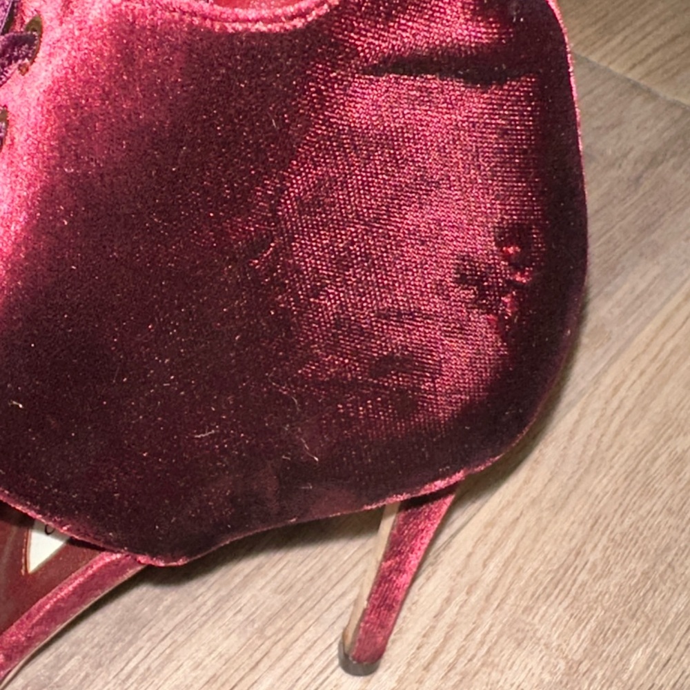 JIMMY CHOO MARI Burgundy Wine Velvet Lace-Up Pumps- SZ IT 36.5 - Picture 10 of 10